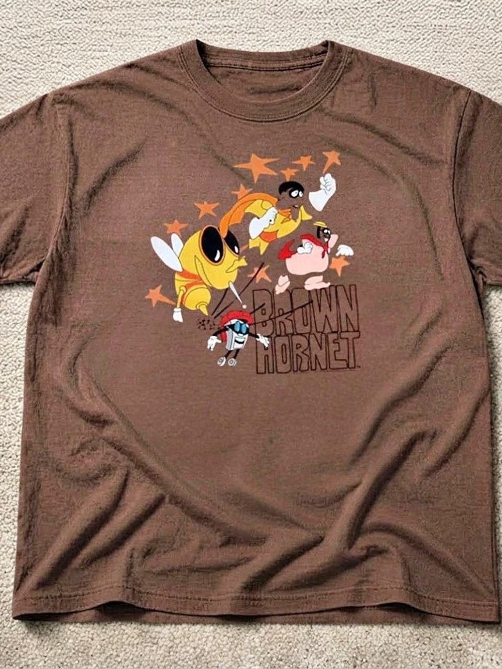 Fat Albert Brown Hornet Graphic T-Shirt Short Sleeve Tee in Brown